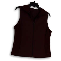 Womens Red Collared Pocket V-Neck Sleeveless Full-Zip Vest Size Small