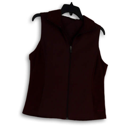 Womens Red Collared Pocket V-Neck Sleeveless Full-Zip Vest Size Small image number 1