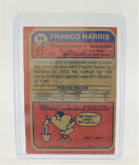 1973 HOF Franco Harris Topps Rookie Pittsburgh Steelers image number 2