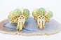Vintage Alice Caviness Green Glass & Mother Of Pearl Clip Earrings 12.8g image number 2