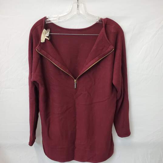 Michael Kors Women's Burgundy Long Sleeve 1/3 Zip Shirt Size M image number 2
