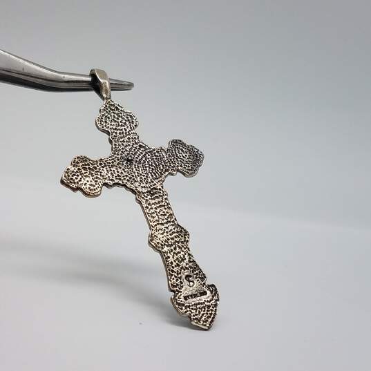 Sterling Silver Garnet Modernist Brooch Detailed Cross Pendant Bundle 2pcs 14.7g image number 6