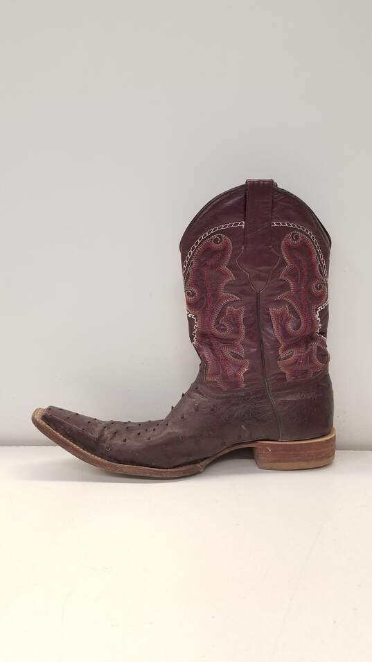 El Malcreado Burgundy Leather Ostrich Pointed Toe Western Boots Men's Size 10 E image number 2