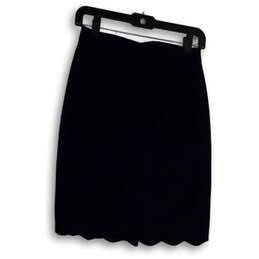 Womens Blue Flat Front Scalloped Hem Back Zip Straight & Pencil Skirt Sz 00 alternative image
