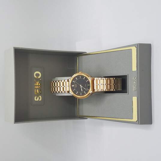 Buy the NIB Seiko SX V701-6J28 R1 Gold Tone With Black Dial Classic Vintage  Watch | GoodwillFinds