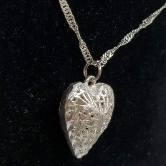 Sterling Silver Gemstone Arrow/Crystal Dangling/Filigree Heart Pendant. 21in Necklace Bundle 3pcs. 20.3g image number 2