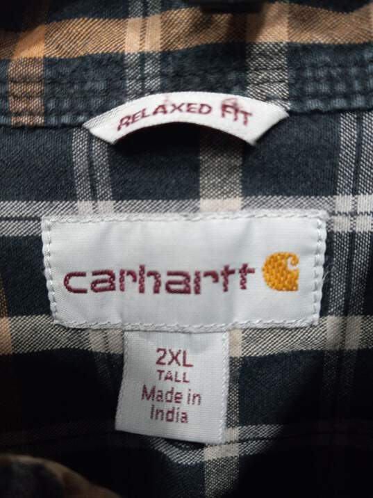 Men’s Carhartt Relaxed Fit Plaid Long-Sleeve Button-Up Work Shirt Sz 2XL image number 3