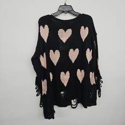 Black Pink Hearts Distressed Knit Long Sleeve Sweater alternative image