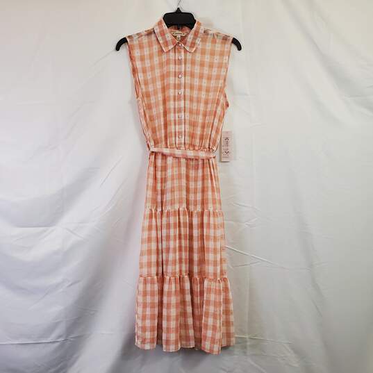 Nanette Lepore Pink and White Checkered Sleeveless Sheer Dress Sz 4 NWT image number 1