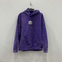 Womens Purple Drawstring Pockets Long Sleeve Pullover Hoodie Size L