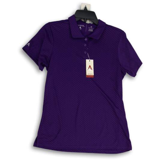 NWT Antigua Womens Purple Spread Collar Short Sleeve Polo Shirt Size Medium image number 1