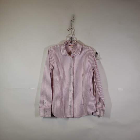 NWT Womens Fleece Striped Long Sleeve Collared Button-Up Shirt Size 8 image number 1
