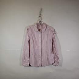 NWT Womens Fleece Striped Long Sleeve Collared Button-Up Shirt Size 8