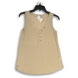 NWT Maurices Womens Beige Sleeveless Henley Neck Blouse Top Size Small
