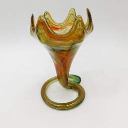 Handblown Glass Art Coil Swirl Bottom Tulip Trumpet Vase alternative image