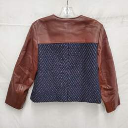 Theory WM's Blue Tweed & Brown Leather Cropped Jacket Size 6 alternative image
