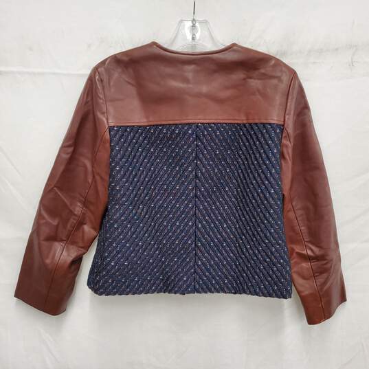 Theory WM's Blue Tweed & Brown Leather Cropped Jacket Size 6 image number 2