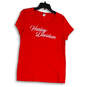 Womens Red Round Neck Short Sleeve Stretch Pullover T-Shirt Size L image number 1