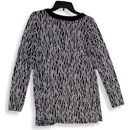 Womens Black White Abstract Split Neck Pullover Tunic Blouse Top Size S alternative image