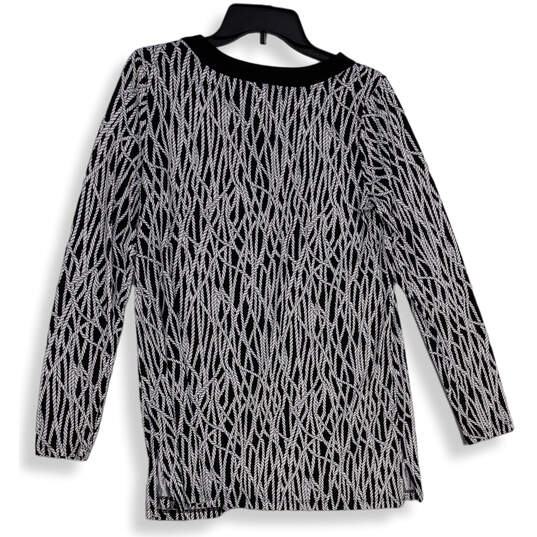 Womens Black White Abstract Split Neck Pullover Tunic Blouse Top Size S image number 2