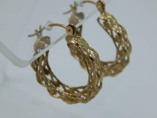 10K Yellow Gold Etched Cut Out Hoop Earrings 3.2g image number 2