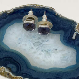 Designer Swarovski Silver-Tone Blue Crystal Cut Stone Classic Stud Earrings