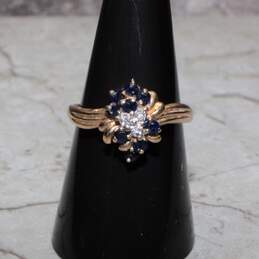 Town & Country Signed 10K Yellow Gold Blue Topaz Moissanite Accent Ring Size 8.25 - 3.0g alternative image