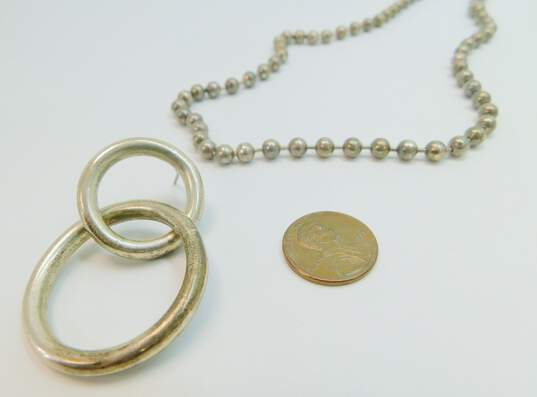 Artisan 925 Ball Bead Necklace & Interlocking Hoop Earrings 42.5g image number 4