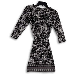 Womens Black Gray Animal Print Long Sleeve Wrap Fit & Flare Dress Size SP alternative image