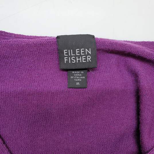 Eileen Fisher Purple Long Sleeve Pullover Merino Wool Sweater Size M image number 3