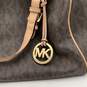 Michael Kors Womens Brown Beige Leather Monogram Bag Charm Bottom Stud Tote Bag image number 5