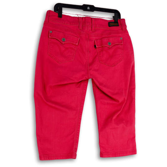 Womens Pink Denim Medium Wash Pockets Straight Leg Capri Jeans Size 14 image number 2
