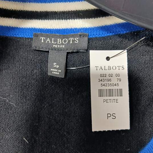 Talbots Women's Black/White/Blue Cardigan Petites Size PS image number 4