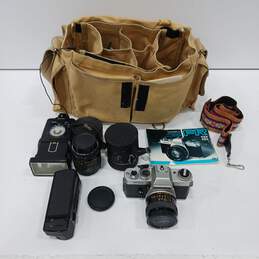 Yashica FR II Camera With Flash, Lens, And Accessories In Bag alternative image