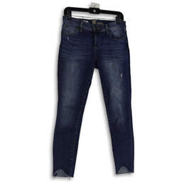 Womens Blue Denim Medium Wash 5-Pocket Design Raw Hem Skinny Leg Jeans Sz 4