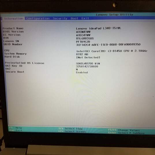 Lenovo IdeaPad L330 15in Laptop Intel i3-8145U CPU 8GB RAM NO HDD image number 7