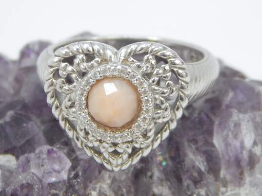 Judith Ripka Sterling Silver Peruvian Pink Opal & CZ Heart Ring 9.7g image number 1