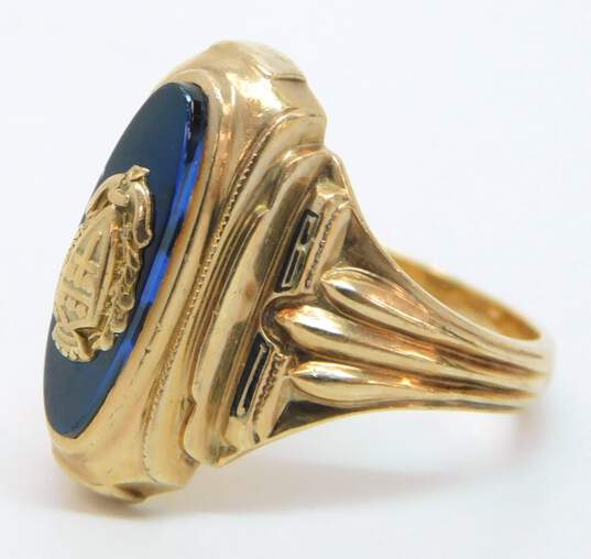 Vintage 1958 10K Yellow Gold Blue Spinel Class Ring 6.0g image number 3