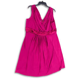Womens Purple Pleated Wrap V-Neck Back Zip Sleeveless A-Line Dress Size 18