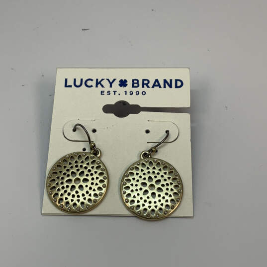 NWT Designer Lucky Brand Gold-Tone Openwork Fish Hook Disc Drop Earrings image number 3
