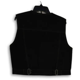 NWT Womens Black Denim Flap Pocket Button Front Biker Vest Size Large alternative image