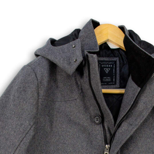 Womens Gray Long Sleeve Pockets Hooded Full Zip Bomber Jacket Size Medium image number 3
