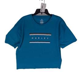 Mens Blue Short Sleeve Cyber Teal Grafic Crew Neck Pull Over T Shirt Size M alternative image