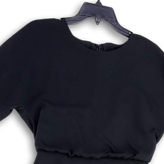 Womens Black Round Neck Short Sleeve Back Zip Blouson Dress Size 2 image number 3