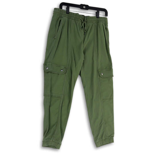 Womens Green Elastic Waist Pockets Drawstring Tapered Leg Jogger Pants Sz M image number 1