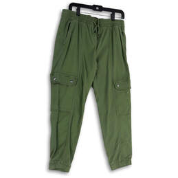 Womens Green Elastic Waist Pockets Drawstring Tapered Leg Jogger Pants Sz M