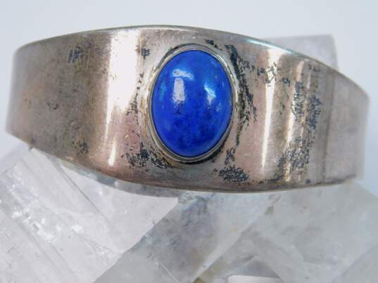 Artisan 925 Garnet Beaded Necklace & Lapis Lazuli Cabochon Tapered Wide Cuff Bracelet 58.8g image number 6