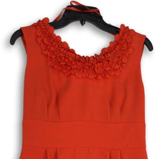NWT Dressbarn Womens Red Ruffle Neck Sleeveless Back Zip Sheath Dress Size 8 image number 3