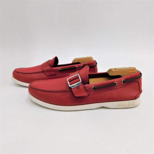 Ferragamo World Men's Red Leather Logo Buckle White Rubber Sole Boat Shoes / Loafers Size 11 with COA image number 4