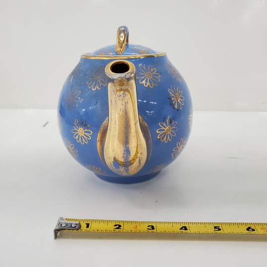 HALL 0.49GL 8 Cup USA Made Blue & Gold Ceramic Teapot image number 4
